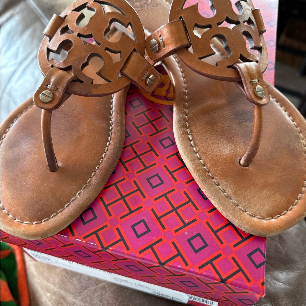 Tory Burch Brown Sandals with Signature Medallion